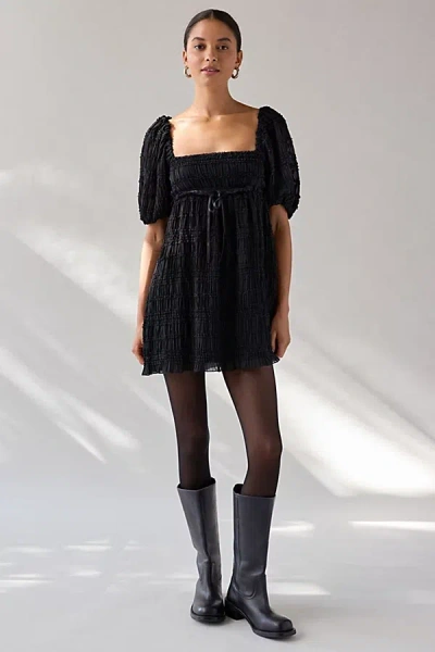 Kimchi Blue Daphne Ruffle Puff Sleeve Babydoll Mini Dress In Black, Women's At Urban Outfitters In Black