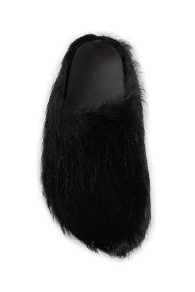 Marni Long-hair Calfskin Fussbett Sabot In Black