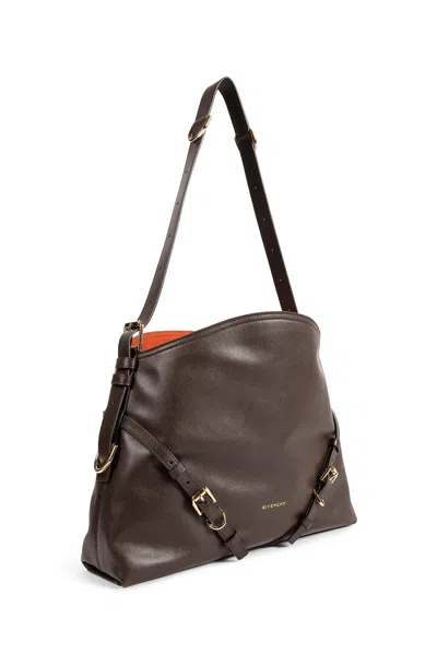 Givenchy Medium Voyou Calfskin Shoulder Bag With Buckle Fastening In Brown