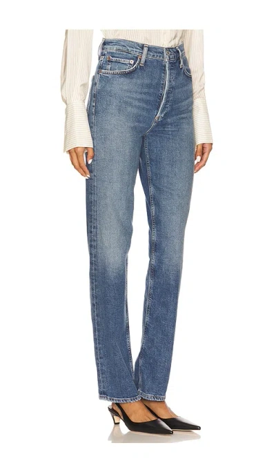 Agolde 90s Pinch Waist Long High Rise Straight Jeans In Blue