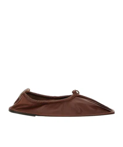 Hereu Elasticated Detail Square-toe Flat Shoes In Brown