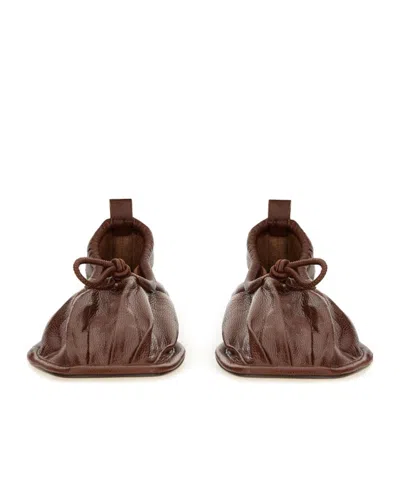 Hereu Elasticated Detail Square-toe Flat Shoes In Brown