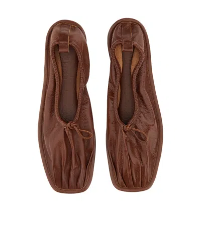 Hereu Elasticated Detail Square-toe Flat Shoes In Brown
