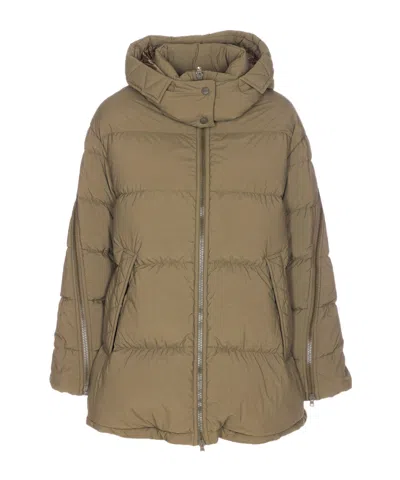 Herno Green Padded Down Jacket Frontal Zip Closure In Brown