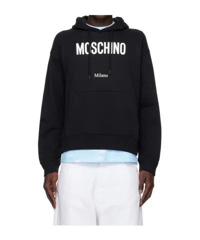 Moschino Cotton Hoodie With Drawstrings And Kangaroo Pocket In Black