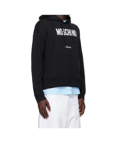 Moschino Cotton Hoodie With Drawstrings And Kangaroo Pocket In Black