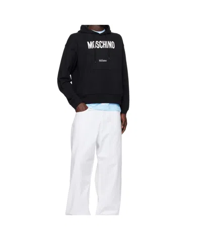 Moschino Cotton Hoodie With Drawstrings And Kangaroo Pocket In Black