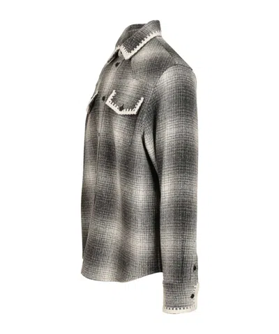Golden Goose Wool Blend Long Sleeve Checked Shirt In Gray