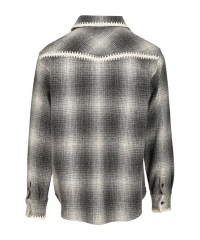 Golden Goose Wool Blend Long Sleeve Checked Shirt In Gray