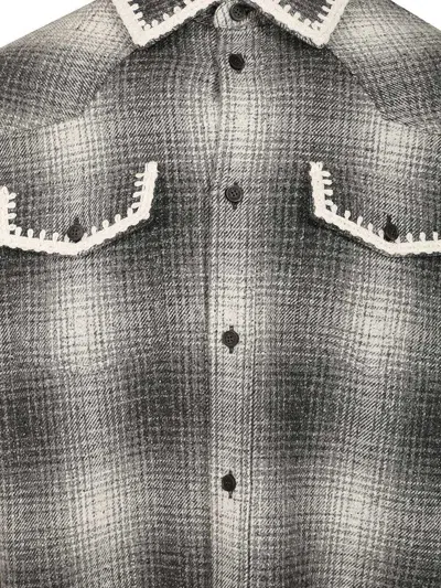 Golden Goose Wool Blend Long Sleeve Checked Shirt In Gray