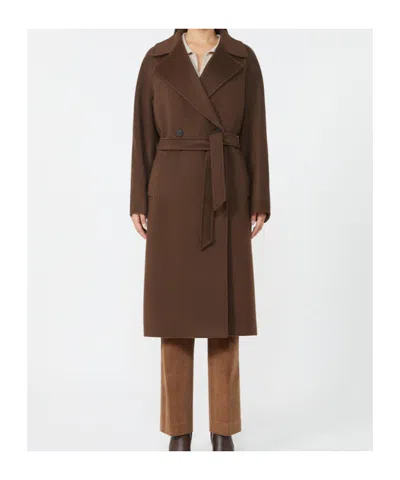 Weekend Max Mara Weekend Maxmara Double-breasted Wool Midi Coat Chocolate In Brown