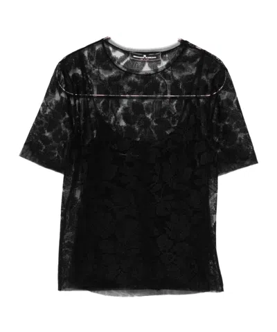 Ermanno Scervino Floral Lace Short Sleeve Top In Black