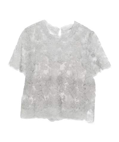 Ermanno Scervino Floral Lace Round Neck Sheer Top In Gray
