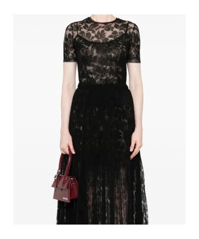 Ermanno Scervino Floral Lace Short Sleeve Top In Black