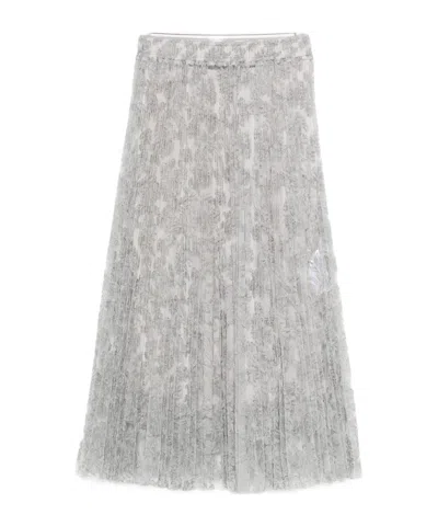 Ermanno Scervino Midi Skirt With Floral Lace Overlay In Gray