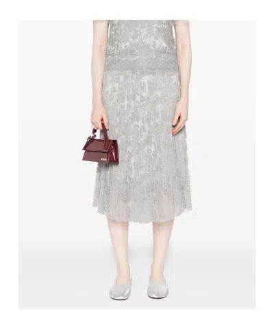 Ermanno Scervino Midi Skirt With Floral Lace Overlay In Gray