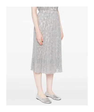 Ermanno Scervino Midi Skirt With Floral Lace Overlay In Gray
