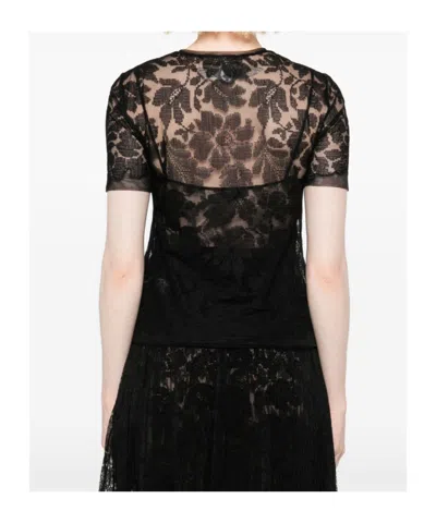 Ermanno Scervino Floral Lace Short Sleeve Top In Black
