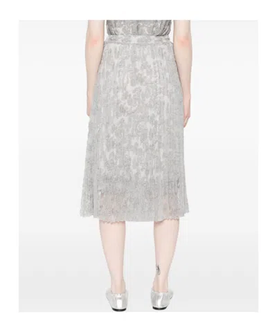 Ermanno Scervino Midi Skirt With Floral Lace Overlay In Gray