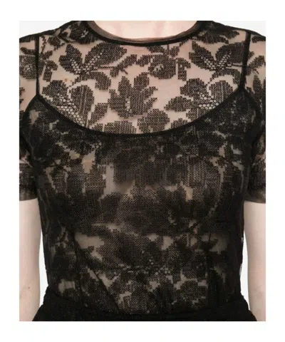 Ermanno Scervino Floral Lace Short Sleeve Top In Black