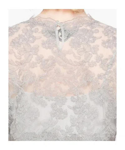 Ermanno Scervino Floral Lace Round Neck Sheer Top In Gray