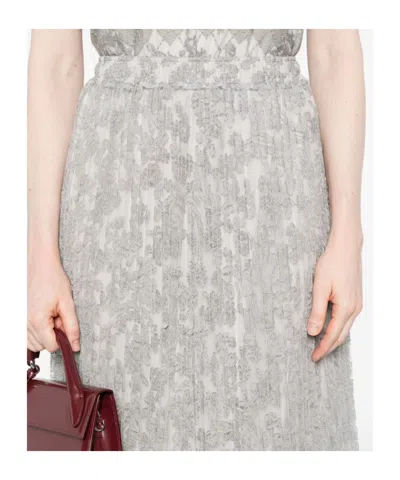 Ermanno Scervino Midi Skirt With Floral Lace Overlay In Gray