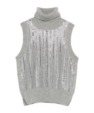 Ermanno Scervino Metallic Turtleneck Sleeveless Tank Top In Gray