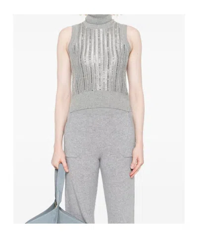 Ermanno Scervino Metallic Turtleneck Sleeveless Tank Top In Gray