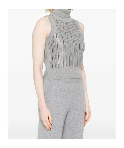 Ermanno Scervino Metallic Turtleneck Sleeveless Tank Top In Gray