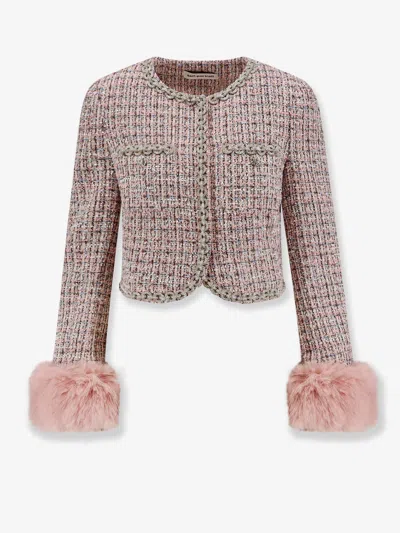 Self-portrait Self Portrait Crystal-embellished Tweed Jacket In Pink