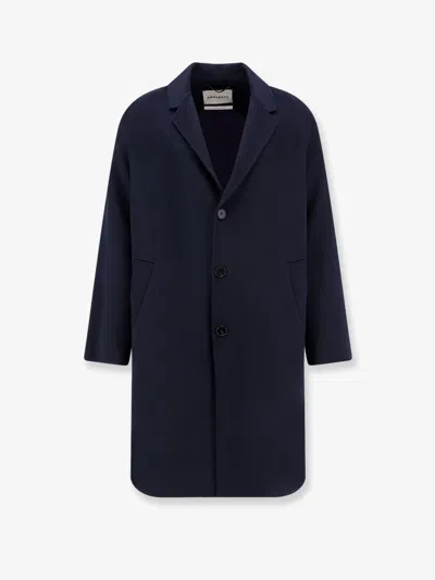 Amaranto Classic Cashmere-wool Blend Coat With Notched Collar In Blue