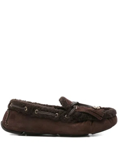 Jimmy Choo Manon Suede Shearling-lined Loafers In Brown
