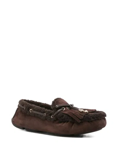 Jimmy Choo Manon Suede Shearling-lined Loafers In Brown