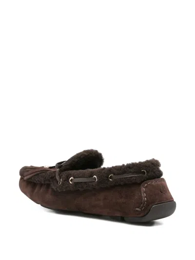 Jimmy Choo Manon Suede Shearling-lined Loafers In Brown
