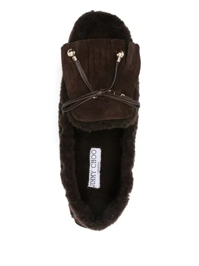 Jimmy Choo Manon Suede Shearling-lined Loafers In Brown