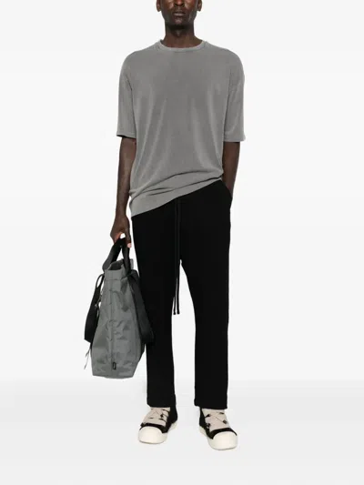 Thom Krom Drawstring Ribbed Cropped Trousers In Black