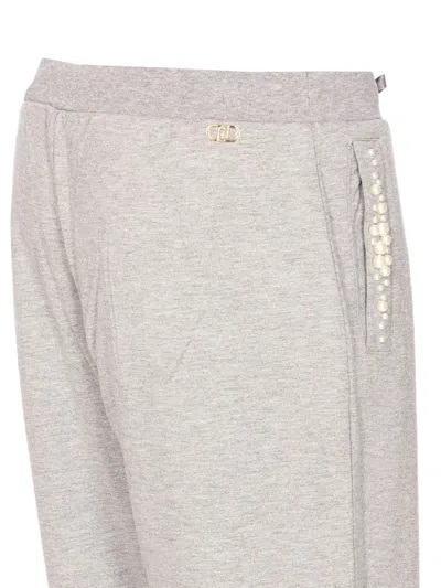 Liu •jo Pearl-embellished Drawstring Track Pants In Gray