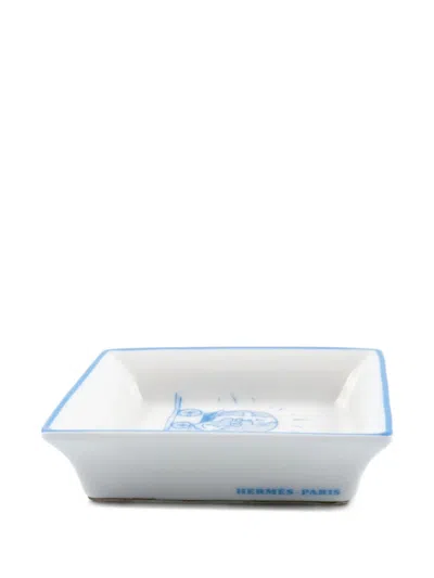 Pre-owned Hermes 2001 Globe-print Organizer Tray (8cm X 8cm) In White