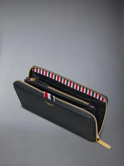 Thom Browne Pebble-grain Zip-around Wallet In Black