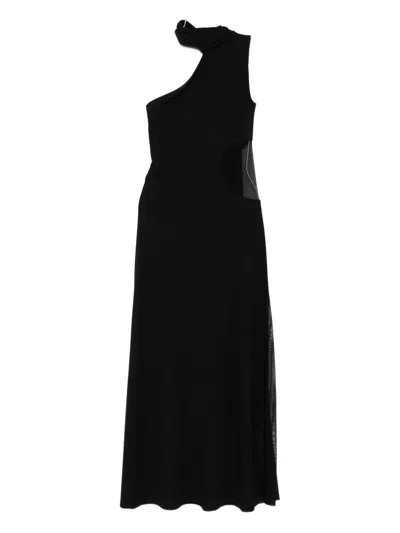 单肩网纱拼接连衣裙