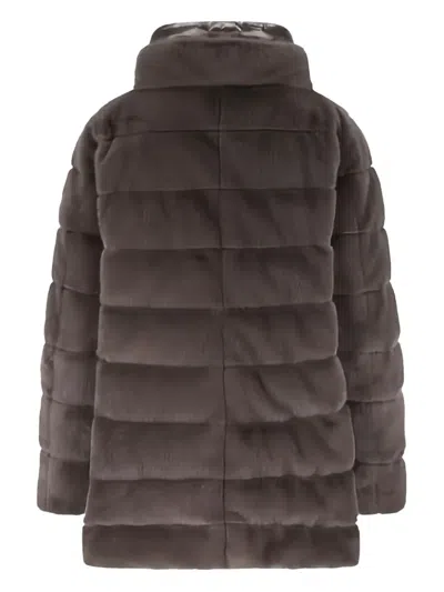 Herno Faux Fur High Neck Down Jacket In Brown