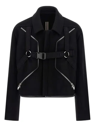 Rick Owens Long Sleeve Collared Coat Front Pockets In Black