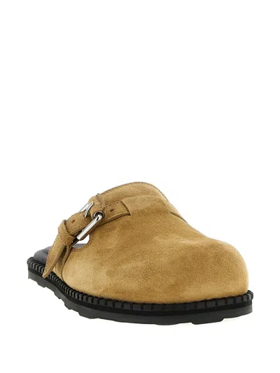 Moschino Suede Mules Featuring Buckle Detail In Brown