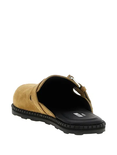Moschino Suede Mules Featuring Buckle Detail In Brown
