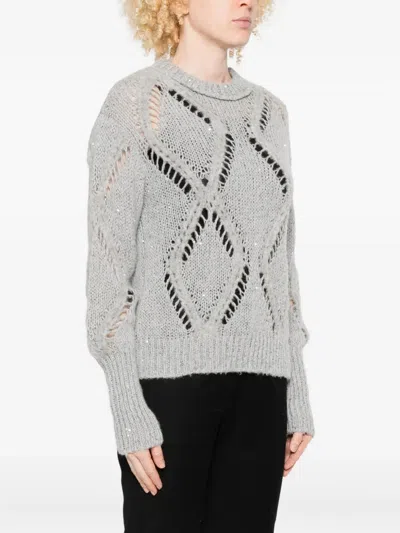 亮片缀饰菱纹毛衣