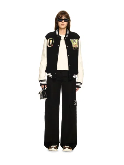 Off-white Floral-embroidered Bomber Jacket In Black