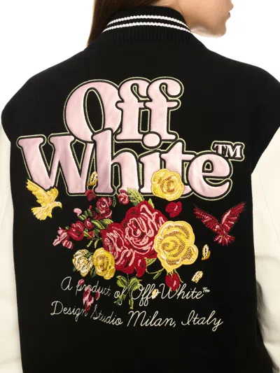 Off-white Floral-embroidered Bomber Jacket In Black