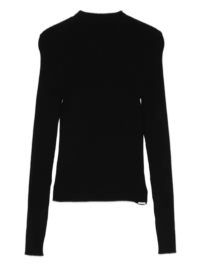 Msgm Fitted Long-sleeve Ribbed Top With Structured Shoulders In Black