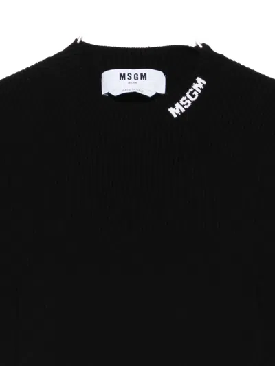 Msgm Fitted Long-sleeve Ribbed Top With Structured Shoulders In Black
