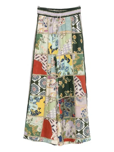 Alemais Vibrant Patchwork Pants With Drawstring Waist And Straight Leg Cut In Green